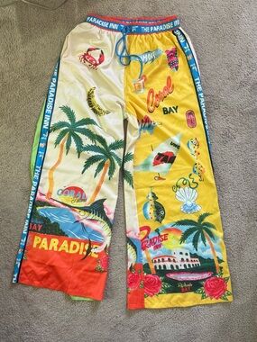 Silky Paradise Inn Tropical Print Drawstring Track Pants - Yellow Multi